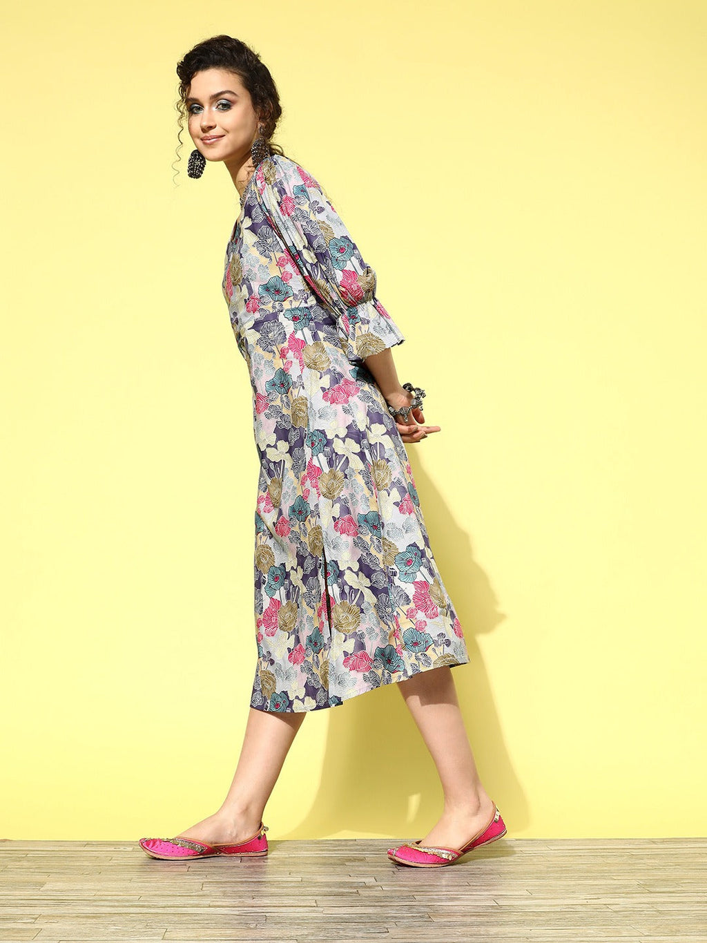 Yufta Ethnic Motifs Midi Dress - Distacart