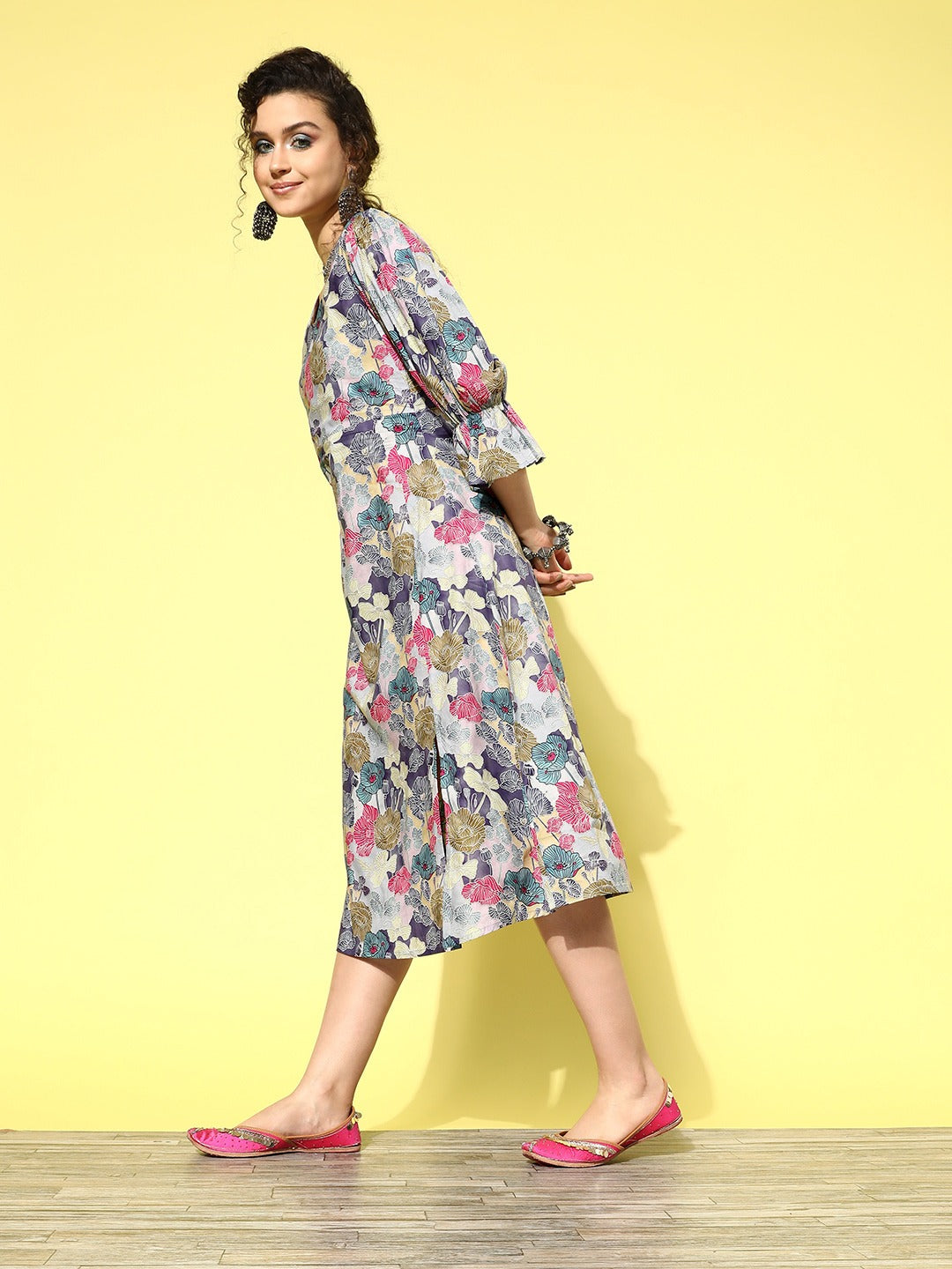 Yufta Ethnic Motifs Midi Dress - Distacart