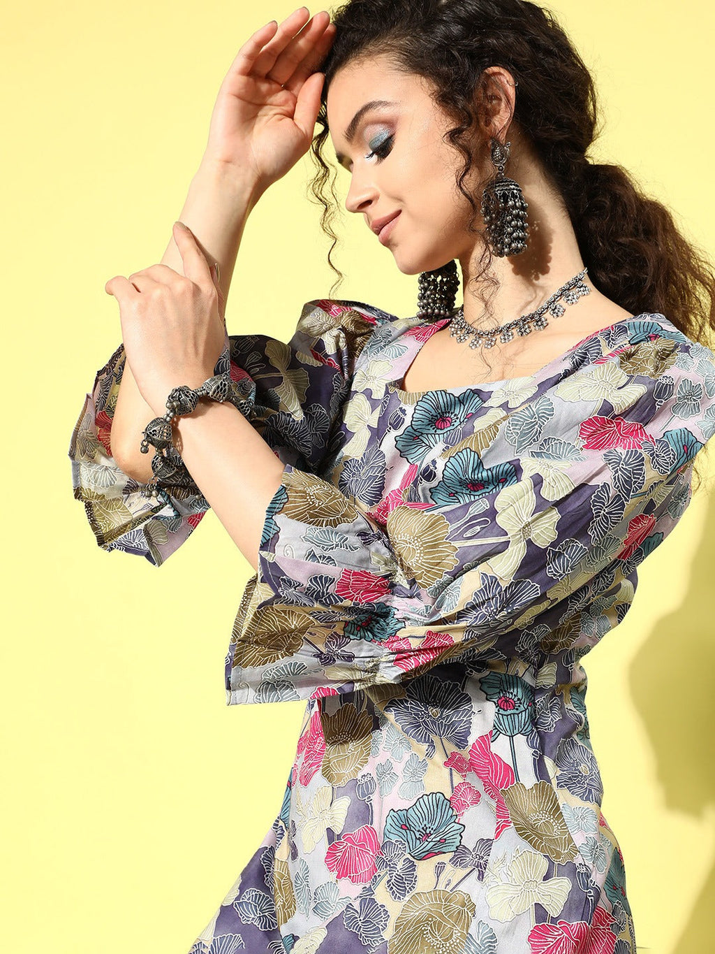 Yufta Ethnic Motifs Midi Dress - Distacart