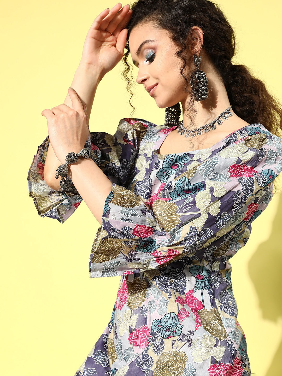 Yufta Ethnic Motifs Midi Dress - Distacart