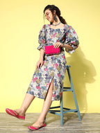 Yufta Ethnic Motifs Midi Dress - Distacart