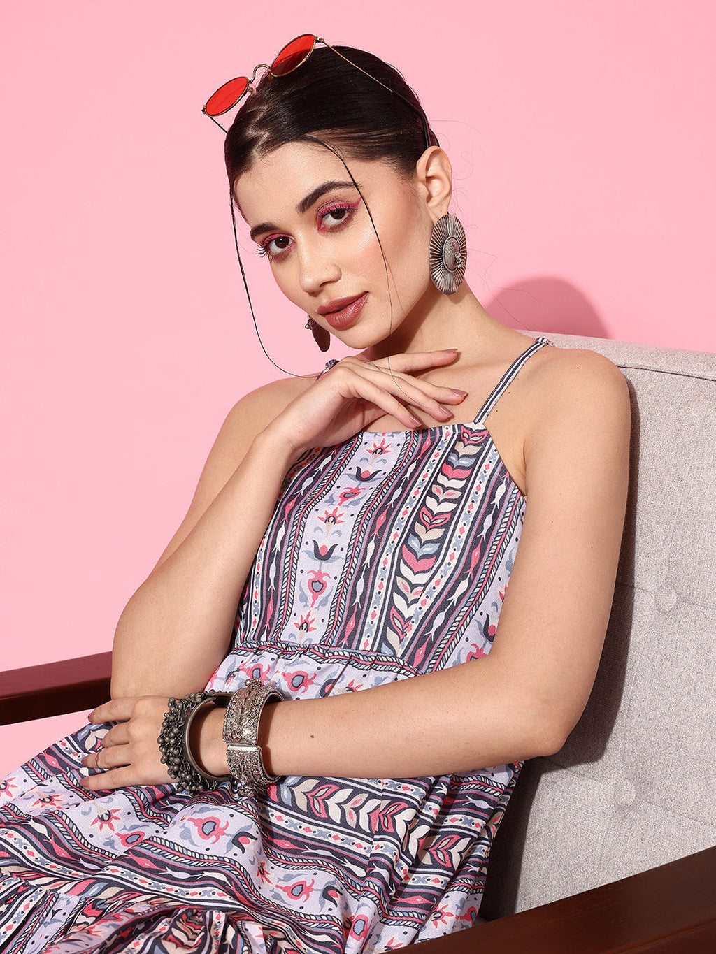Yufta Ethnic Motifs Print A-Line Pure Cotton Ethnic Dress - Distacart