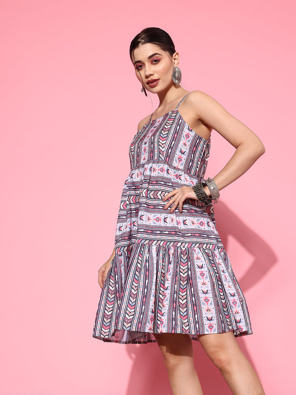Yufta Ethnic Motifs Print A-Line Pure Cotton Ethnic Dress - Distacart