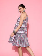 Yufta Ethnic Motifs Print A-Line Pure Cotton Ethnic Dress - Distacart