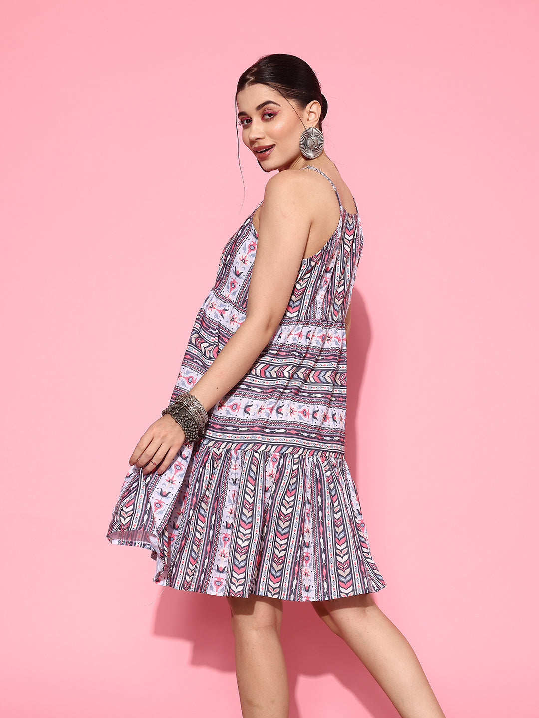 Yufta Ethnic Motifs Print A-Line Pure Cotton Ethnic Dress - Distacart