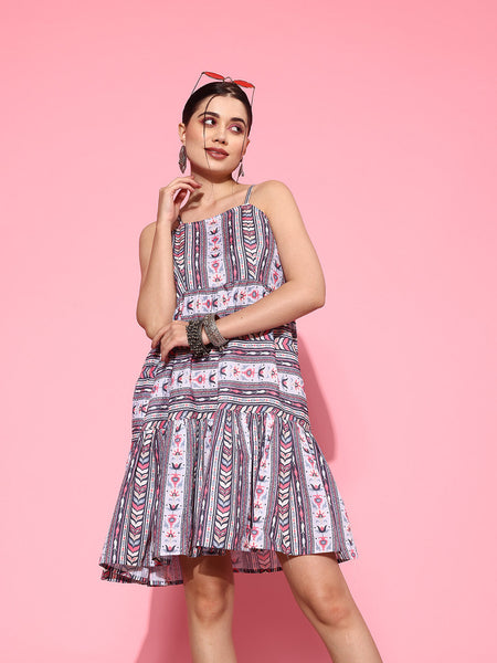 Yufta Ethnic Motifs Print A-Line Pure Cotton Ethnic Dress