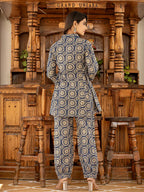 Yufta Ethnic Motifs Print Navy Blue Cotton Co-Ord Set