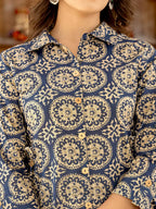 Yufta Ethnic Motifs Print Navy Blue Cotton Co-Ord Set