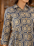 Yufta Ethnic Motifs Print Navy Blue Cotton Co-Ord Set