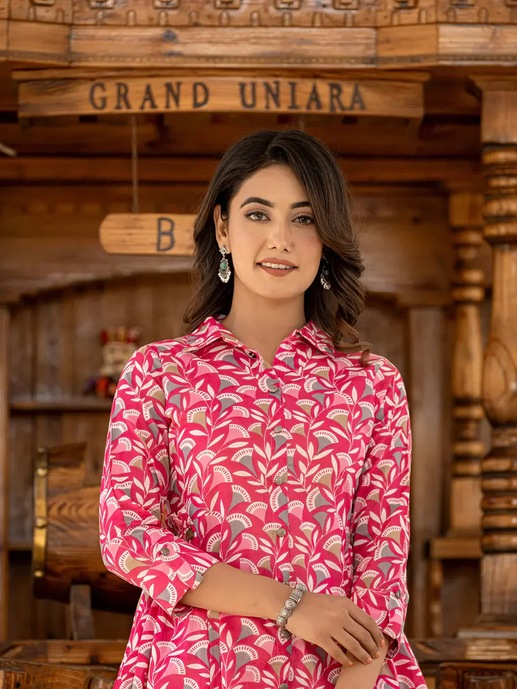 Yufta Ethnic Motifs Print Pink Cotton Co-Ord Set