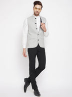 Even Apparels Grey Merino Men's Nehru Jacket-Contrast Lining-Free Pocket Square - Distacart