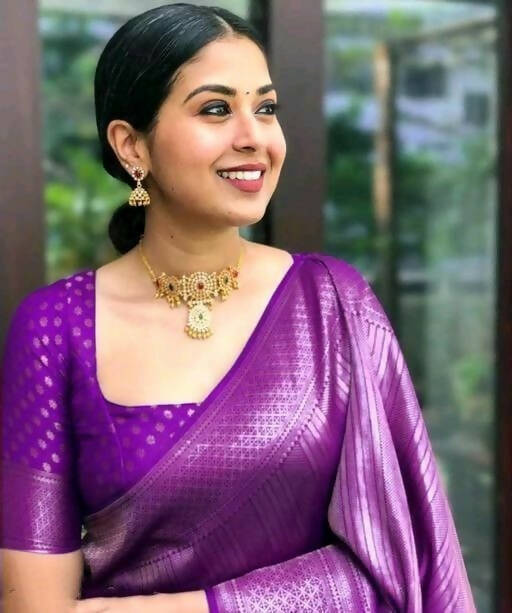 DEIANA'S Beautiful Designer Golden zari Soft Lichi Silk Saree - Purple