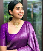 DEIANA'S Beautiful Designer Golden zari Soft Lichi Silk Saree - Purple