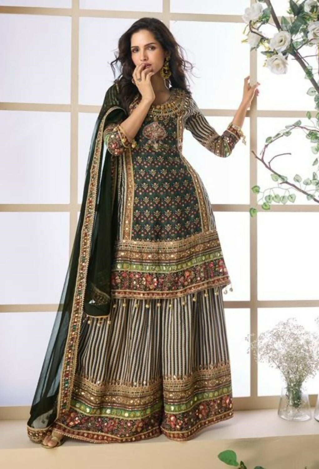 Anaita Black Heavy Crepe Silk Ready Made Suit with Multi Digital Printed & Aari Work - Distacart