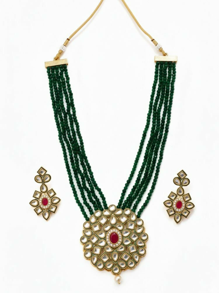 NVR Women Gold Plated Green Kundan Jewellery Set - Distacart