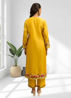 Joban Fashion Yellow Silk Embroidered Readymade Long Kurta With Pant - Distacart