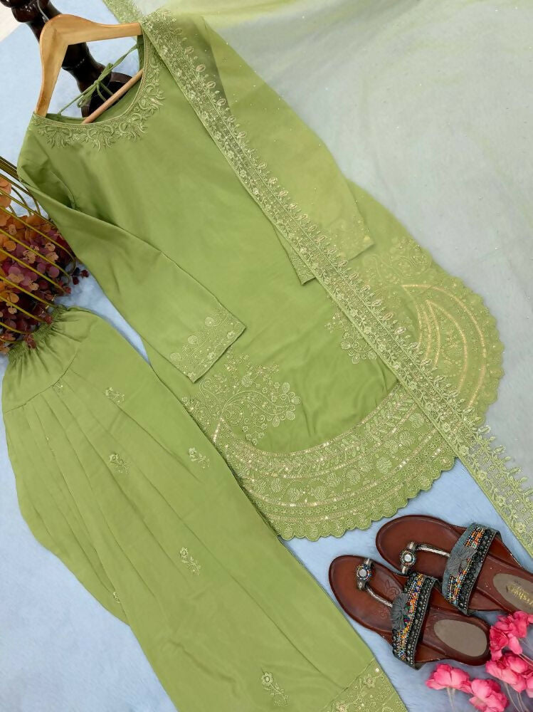 Teeya Creation Pista Color Natural Creap Silk Designer Fancy Party Wear Salwar Suit - Distacart