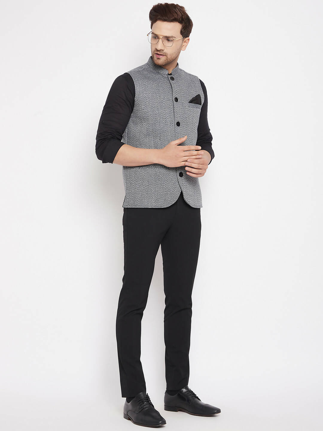 Even Apparels Grey Merino Men Woven Nehru Jacket PW689 - Distacart
