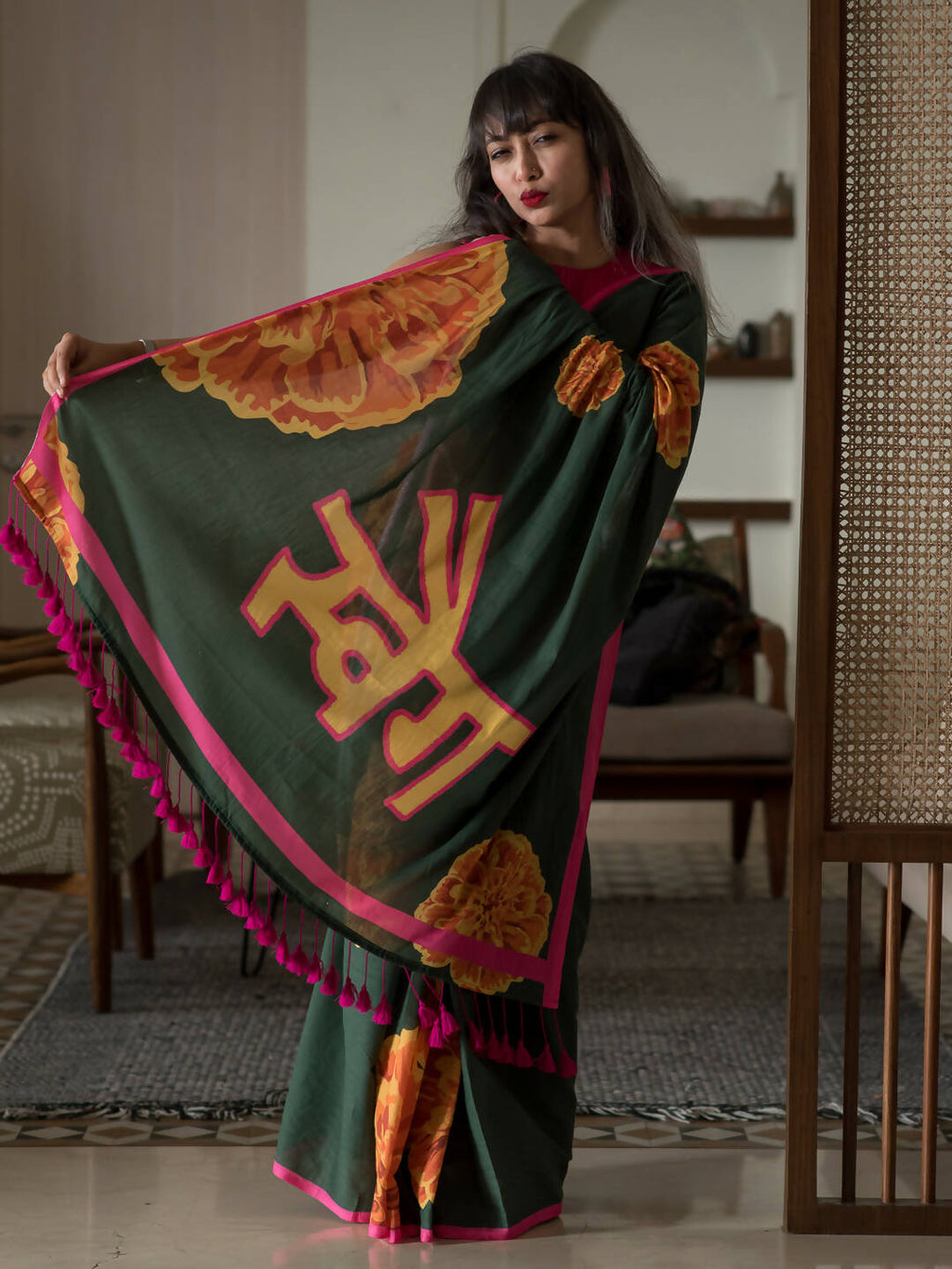 Suta Multi Color Floral Pure Cotton Saree
