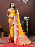 Lorenvalley Fashion Yellow Organza Silk Woven Design with Meenakari Weaving Saree