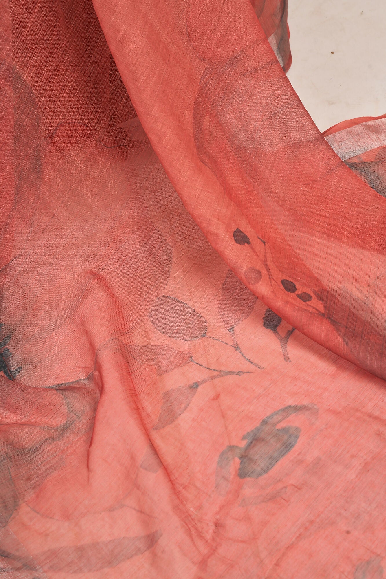 Vastranavya Brown Digital Printed Linen Ready To Wear Designer Saree with Unstitched Blouse - Distacart
