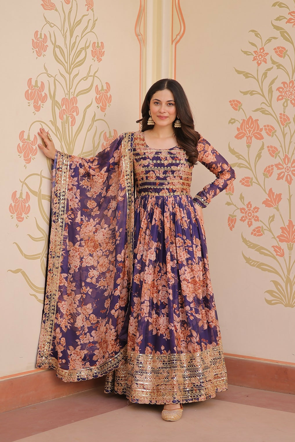 Joban Fashion Purple Silk Sequence Embroidery Work Kurta Set - Distacart