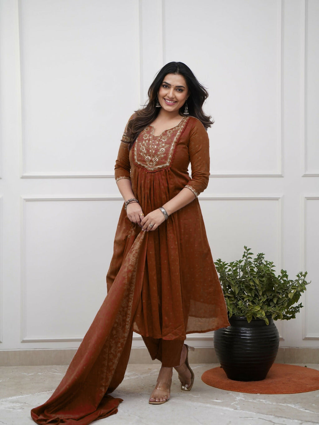 The52 Women's Beautiful Cotton Fabric Embroidery Work Straight Kurta Pant and Dupatta Set - Distacart