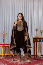 Joban Fashion Wine Velvet Sequence Embroidery Work Kurta Set - Distacart