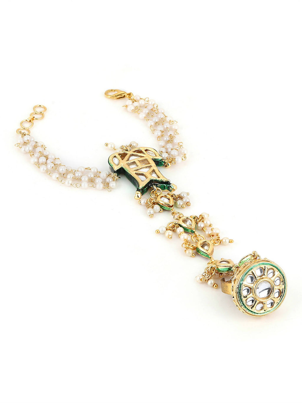 Women's Gold-Toned White Brass Kundan Gold-Plated Link Bracelet - Ruby Raang - Distacart