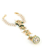 Women's Gold-Toned White Brass Kundan Gold-Plated Link Bracelet - Ruby Raang - Distacart