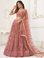 Pink Butterfly Soft Net Embroidery With Real Mirror Work Lehenga Choli - Jihu Culture