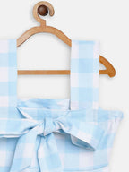 Ahalyaa Sky Blue Rayon Checked Kids Top With Skirts For Girls