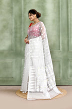 Piyari Fashion Women's White Embellished Cotton Blend Jamdani Saree - Distacart