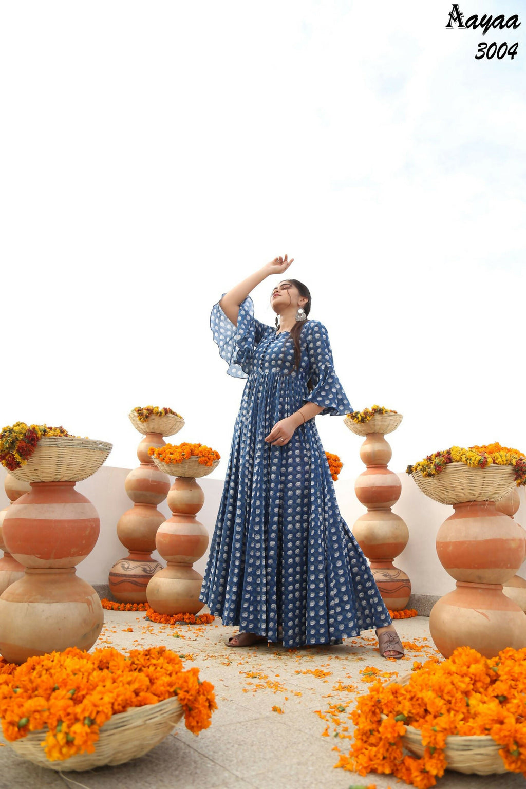 Aayaa Pure Ab Cotton Gown With Heavy Digital Print - Multi Color