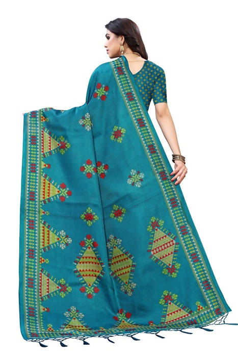 Vamika Blue Kalamkari Print With Jhalar Khadi Silk Saree (KITE BLUE)