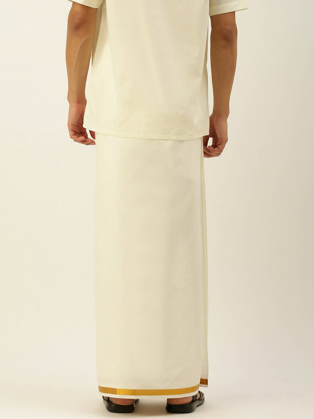 Ramraj Cotton Mens 3/4" Pure Cotton Dhoti And Towel Set - Cream