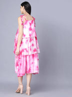 Myshka Women White Tie and Dye Dyed Layered A-Line Midi Dress - Distacart