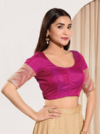 Joban Fashion Purple Taffeta Silk Padded Blouse With Round Neck Elbow Sleeves - Distacart