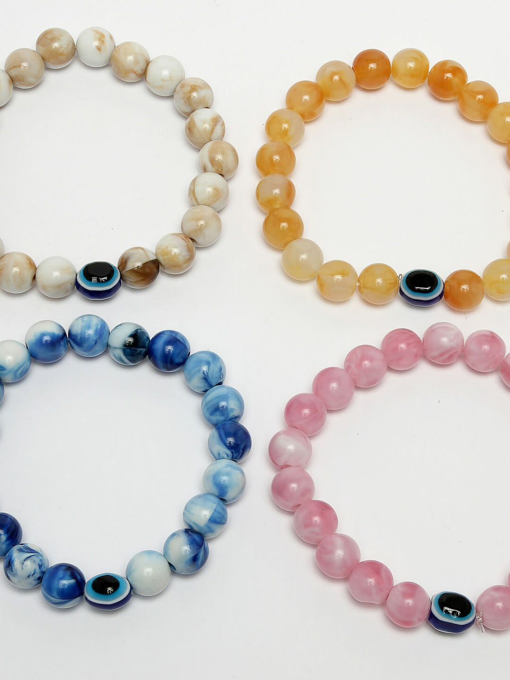 NVR Men & Women Set of 4 Artificial Beads-Beaded Evil Eye Elasticated Bracelet - Distacart