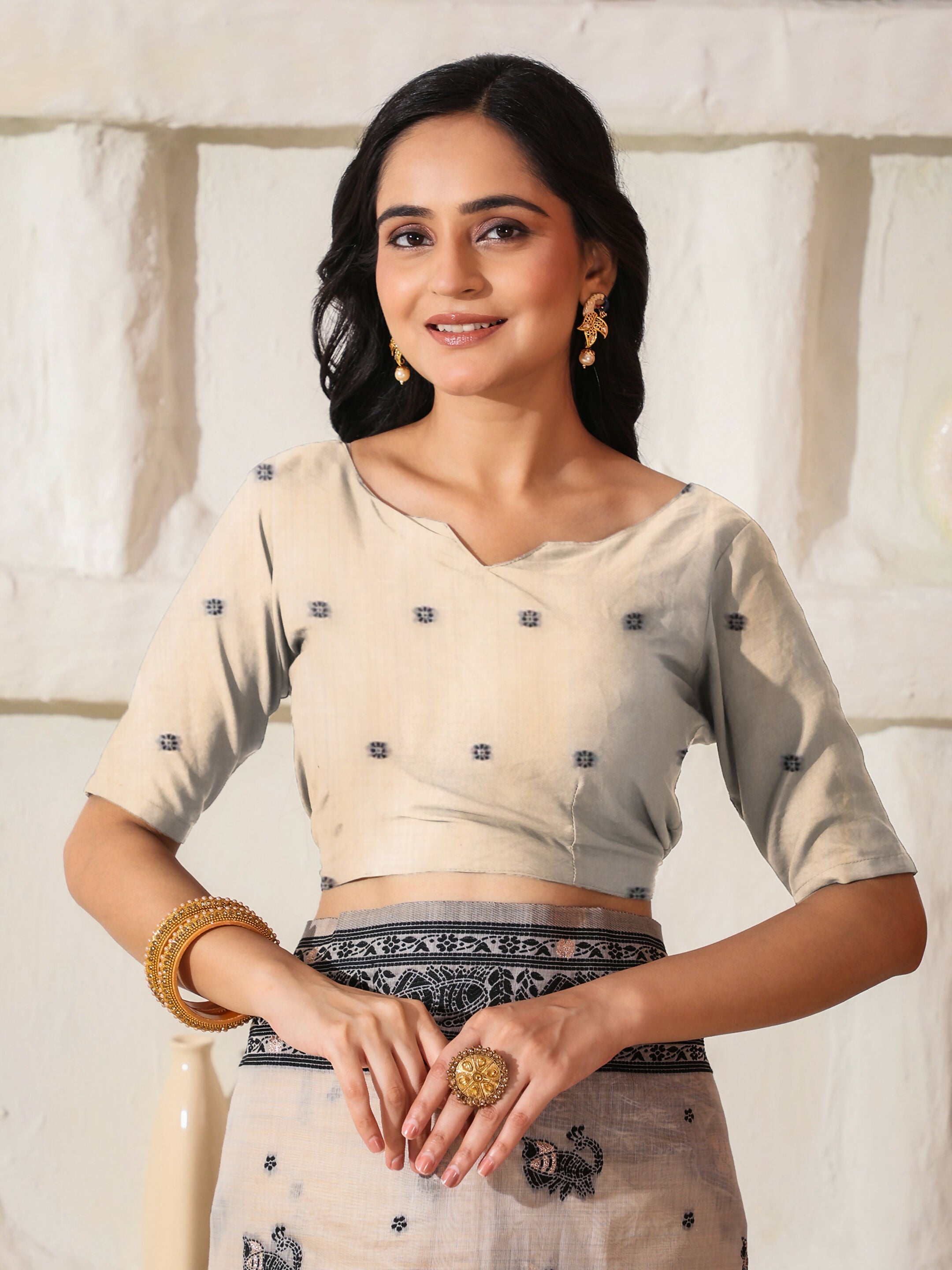 Shree Shyam Fashion Linen Cotton Black & Cream Saree - Distacart