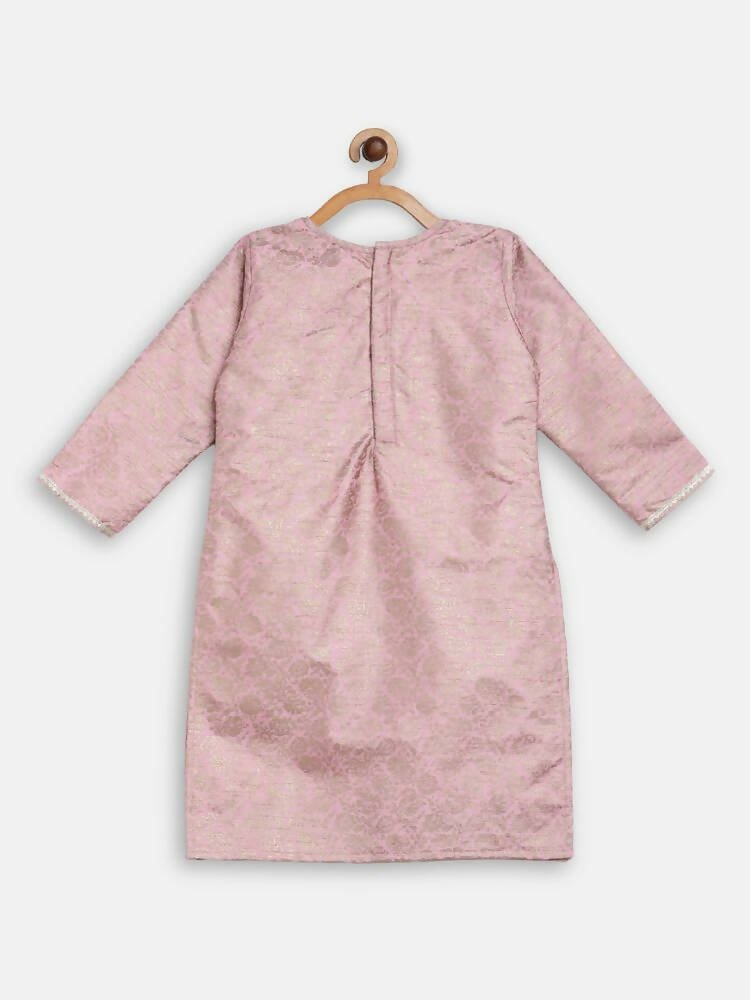 Ahalyaa Pink Poly Silk Straight Kids Kurta Palazzo Set For Girls