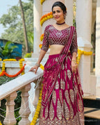Jyoti Fashion Graceful Cherry Red Faux Georgette Jari Embroidery Lehenga Choli with Dupatta