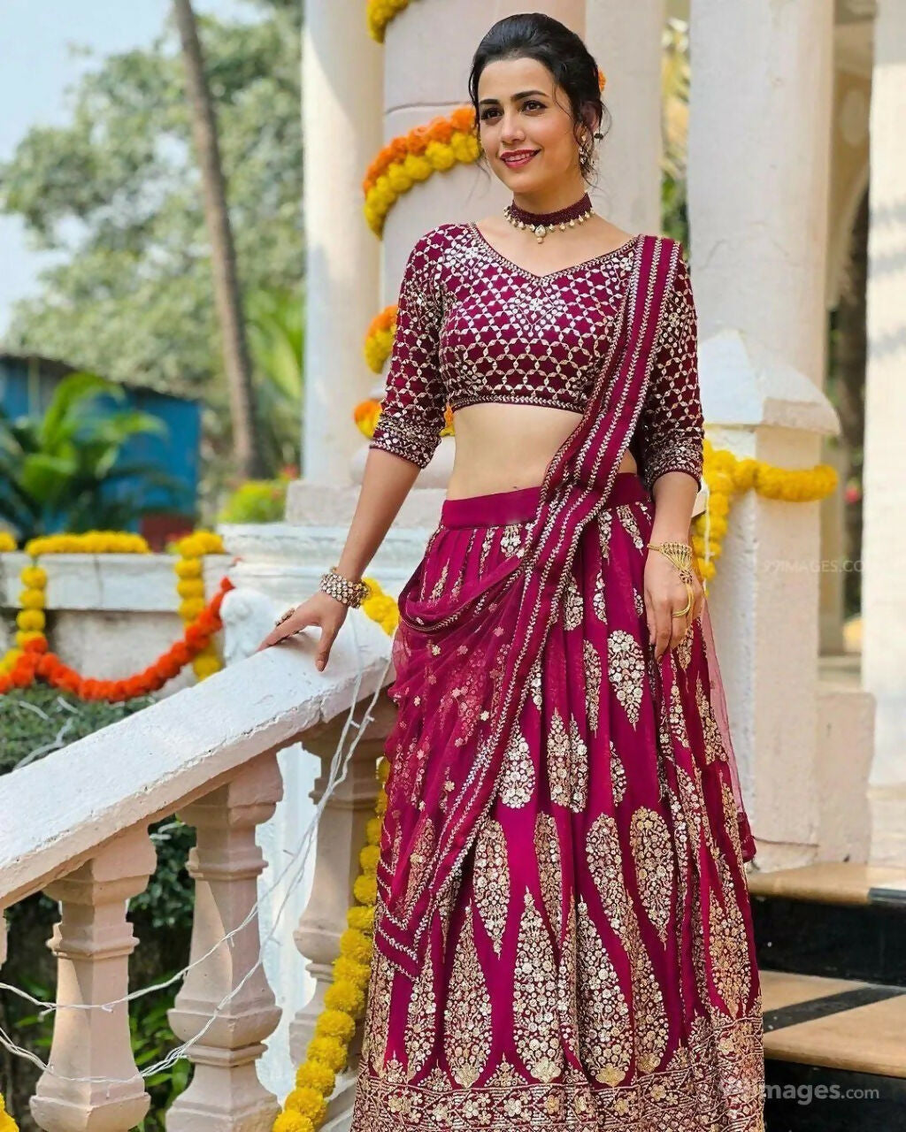 Jyoti Fashion Graceful Cherry Red Faux Georgette Jari Embroidery Lehenga Choli with Dupatta