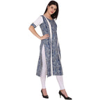 Kanoor Womens Blue Coloured Cotton Straight Kurti