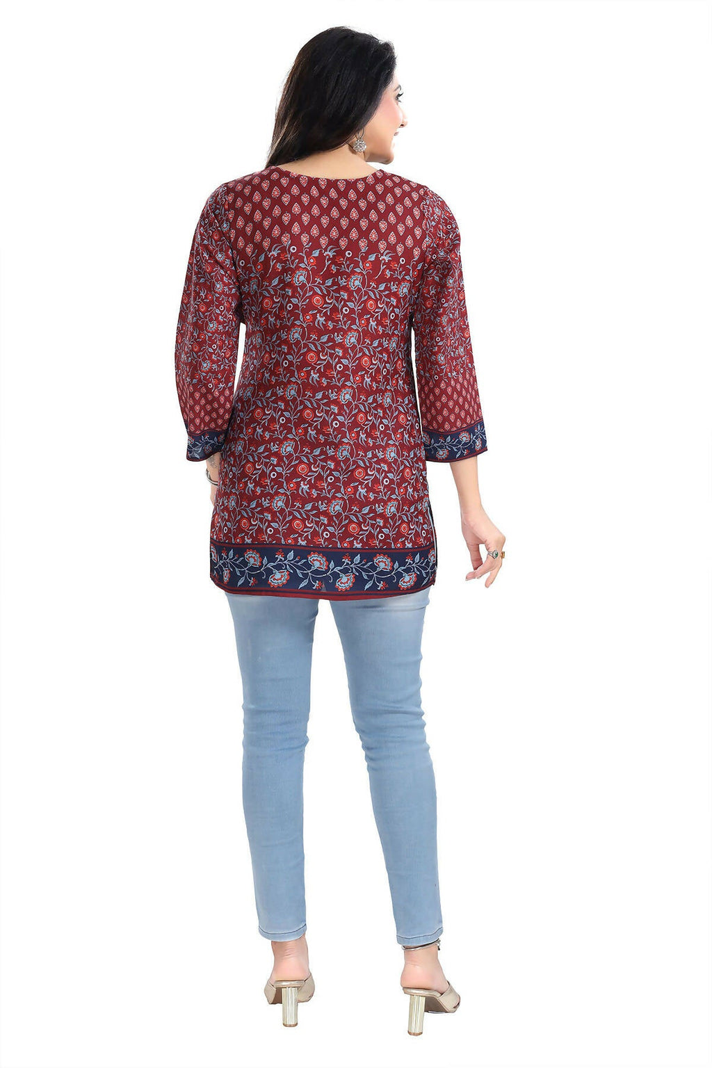 Snehal Creations Magical Maroon Summer Cool Printed Short Kurti Tunic Top - Distacart