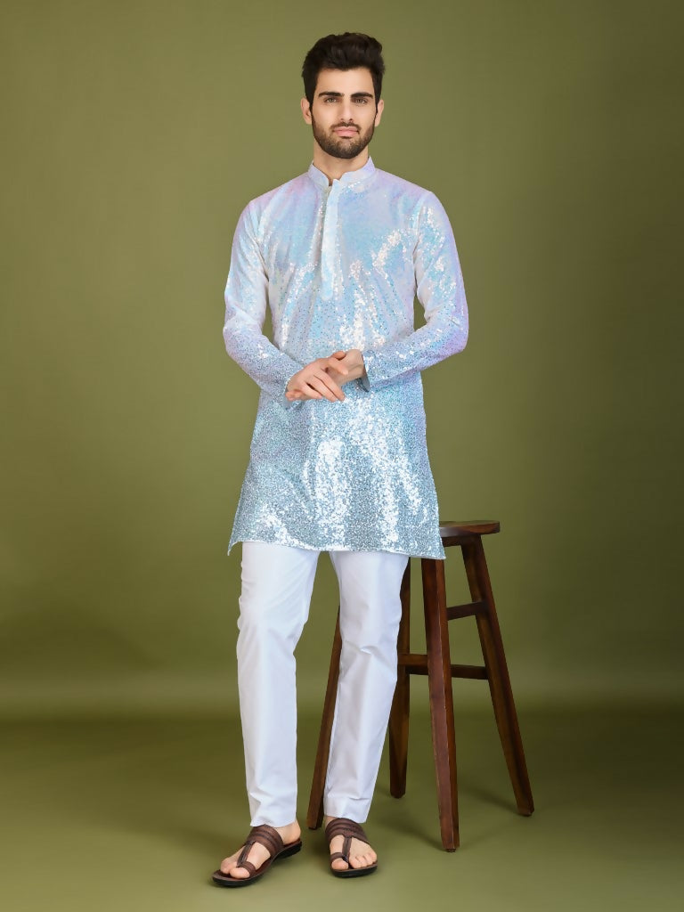 Vastranavya Ombre Blue Premium Real Georgette Thread Sequence & Embroidery work Kurta
