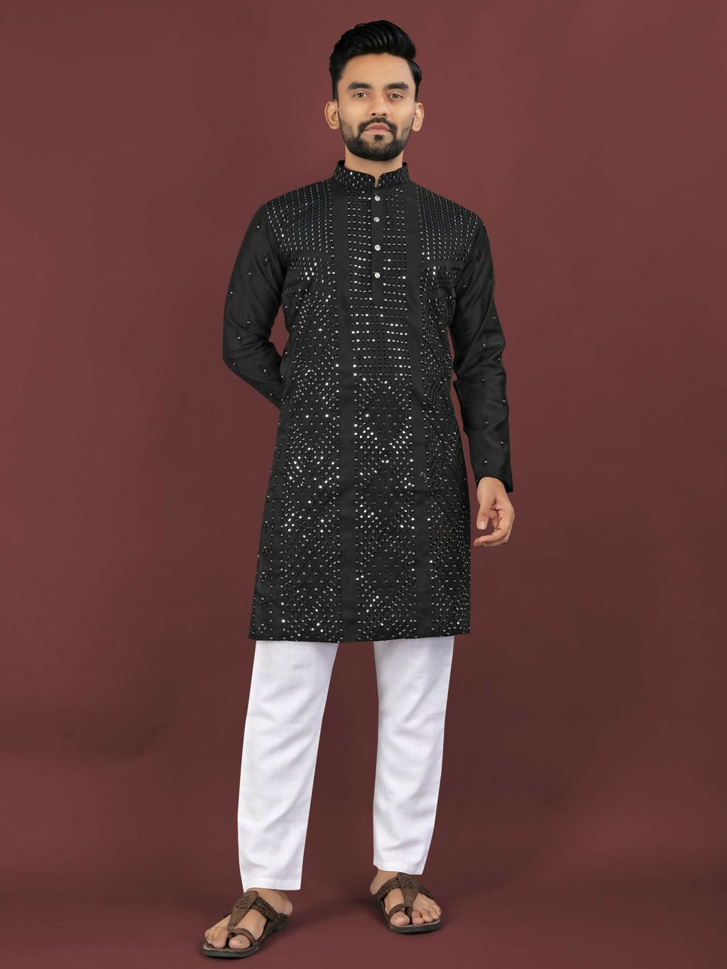 Anaita Black Embroidered Silk Straight Kurta