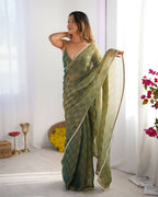 NC Chiffon Chex Wevon Chex Designer, Lace Party Wear Saree - Green