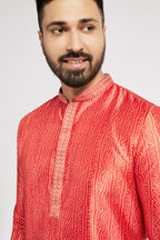 Ethnic India Red Men's Kurta Bandhani Polyester