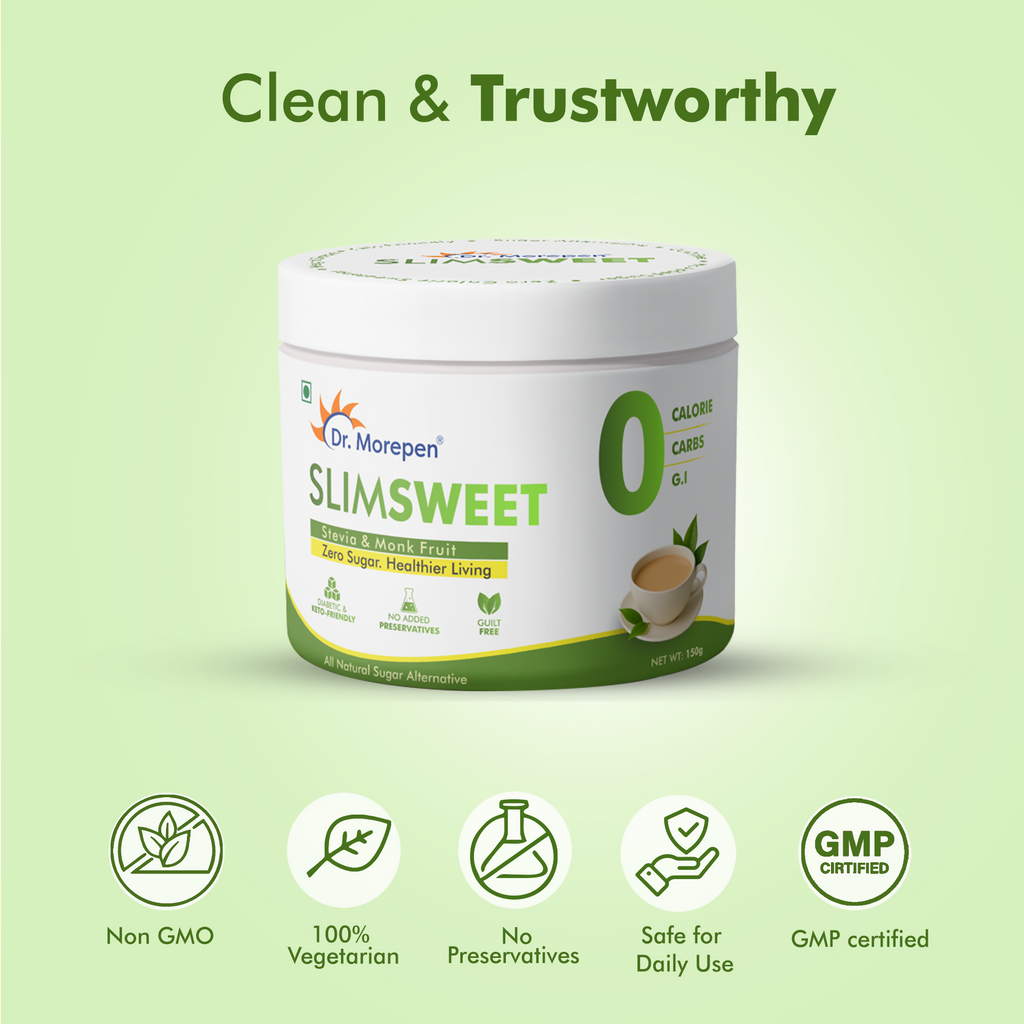 Dr. Morepen Slimsweet Natural Sugar Substitute with Stevia & Monk Fruit - Distacart